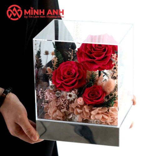 Hộp Mica Đựng Hoa Vuông Đế Rời Cao Cấp - Ảnh 5