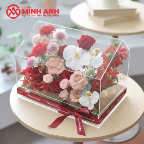 Hộp Mica Mái Nhà Đựng Hoa
